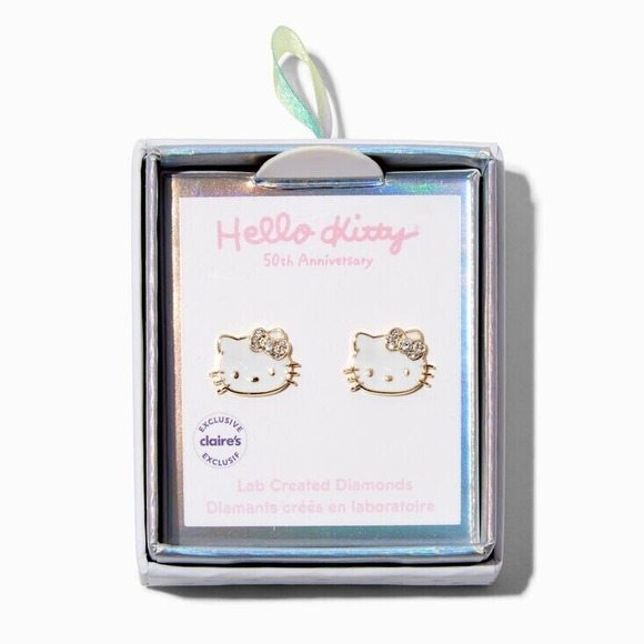 Hello Kitty 50th Anniversary Sterling Silver Lab Grown Diamond Earrings‎ - Picture 1 of 3